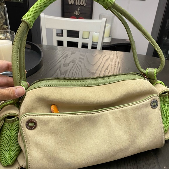 Authentic vintage green with beige suede, Cole Haan purse - Picture 1 of 6